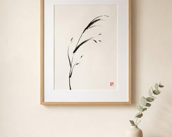 Sumi-e vasstryck, Japandi botanisk väggkonst, minimalistisk japansk bläckmålning | DIGITAL NEDLADDNING