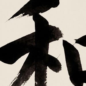 Wa harmony kanji calligraphy print styled in a calm Japandi room — warm off-white. Calm & Oak.