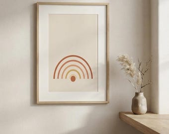 Boho Japandi Arch Print, Minimalist Neutral Wall Art, Terracotta Sun Decor, Rising Sun | Calm & Oak