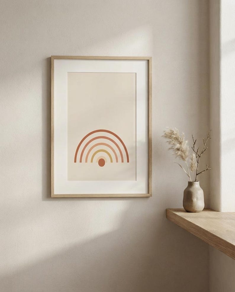 Boho Japandi Arch Print, Minimalist Neutral Wall Art, Terracotta Sun Decor, Rising Sun | Calm & Oak image 1