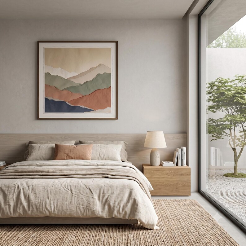 Minimalist colour field landscape print featuring soft layered tones and an abstract horizon for calm modern wall decor.