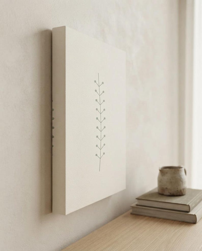Single Stem — Botanical Line Japandi Canvas Print, Minimalist Neutral | Calm & Oak imagen 4