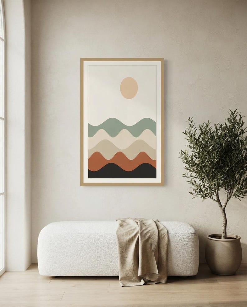 Layered Hills — Abstract Landscape Japandi Framed Print, Minimalist Neutral | Calm & Oak image 7