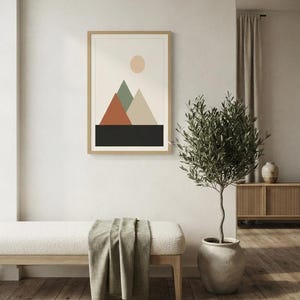 Japandi Mountain Print, Minimalist Layered Peaks Wall Art, Neutral Landscape Decor, Above Bed | Calm & Oak image 7