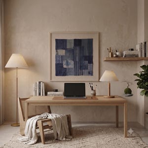 Japanese Boro Indigo wall art featuring layered textile-inspired patterns in deep blue tones with a wabi-sabi aesthetic.