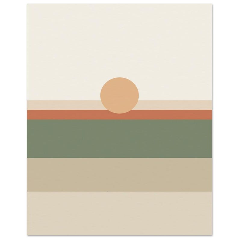 Impresión de paisaje de campo de color, arte mural minimalista Japandi, decoración en tonos tierra neutros, horizonte tonal / Calma y roble 20x25 cm / 8x10″