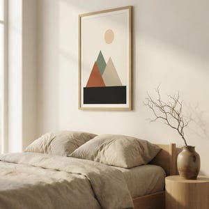 Japandi Mountain Print, Minimalist Layered Peaks Wall Art, Neutral Landscape Decor, Above Bed | Calm & Oak image 3