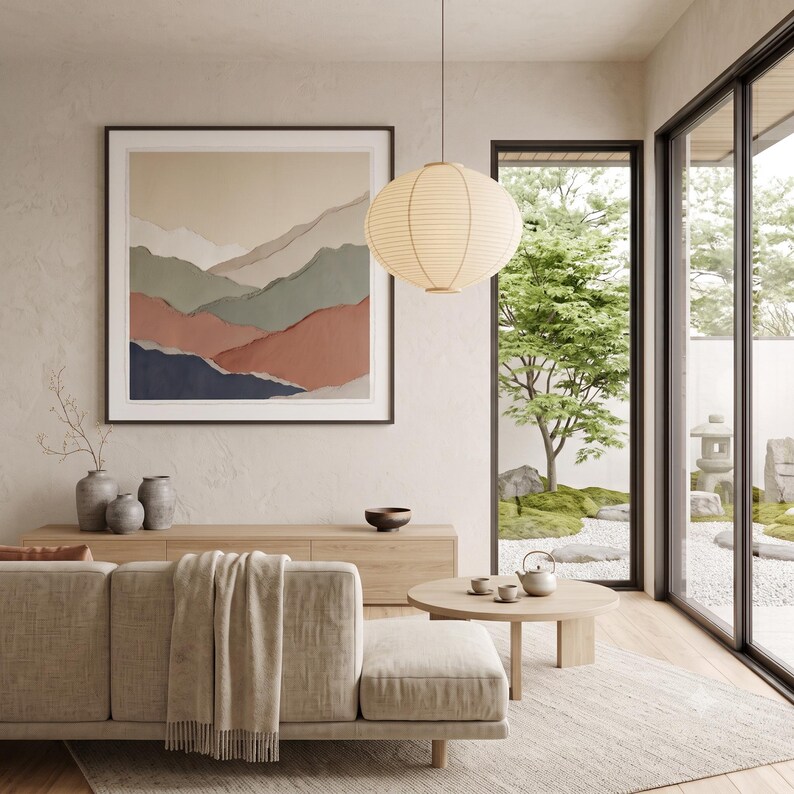 Minimalist colour field landscape print featuring soft layered tones and an abstract horizon for calm modern wall decor.