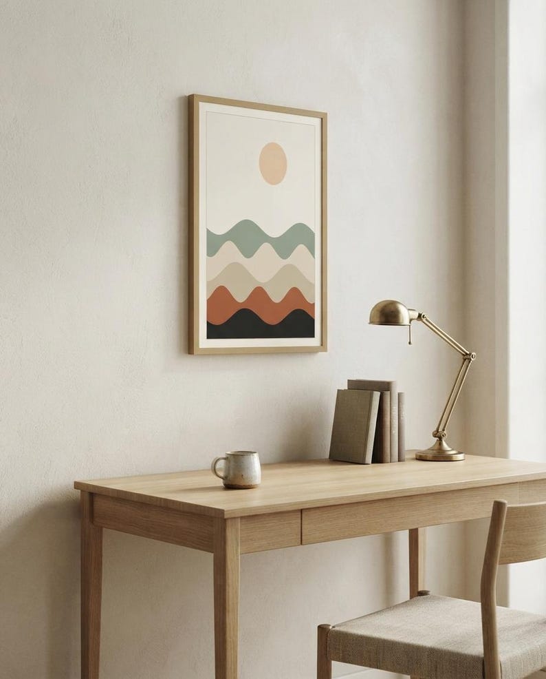 Layered Hills — Abstract Landscape Japandi Framed Print, Minimalist Neutral | Calm & Oak image 2