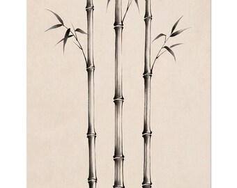 Sumi-e Bamboo Print, Japandi Wall Art, Three Bamboo Stalks Ink, Japanese Botanical | Three Bamboo by Calm & Oak