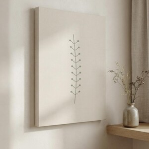 Single Stem — Botanical Line Japandi Canvas Print, Minimalist Neutral | Calm & Oak imagen 1