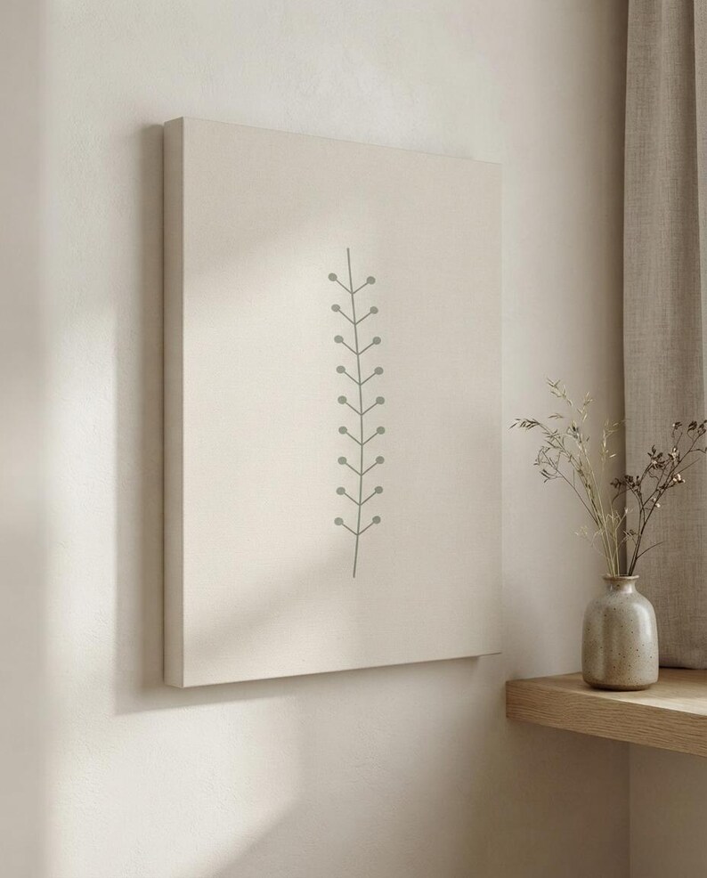 Single Stem — Botanical Line Japandi Canvas Print, Minimalist Neutral | Calm & Oak imagen 1