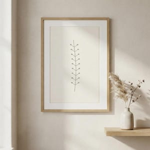 Single Stem — Botanical Line Japandi Wall Art Print, Minimalist Neutral | Calm & Oak image 1