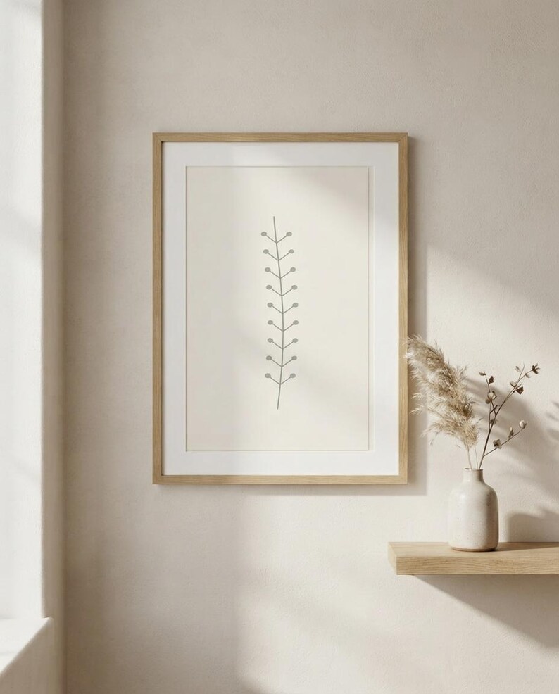 Single Stem — Botanical Line Japandi Wall Art Print, Minimalist Neutral | Calm & Oak image 1