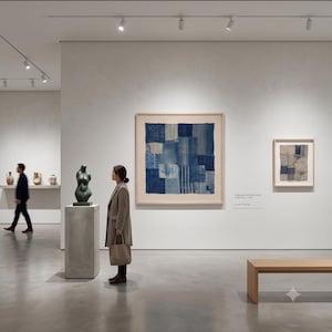 Japanese Boro Indigo wall art featuring layered textile-inspired patterns in deep blue tones with a wabi-sabi aesthetic.