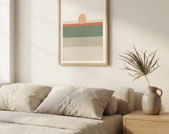 Color Field Landscape Print, Japandi Minimalist Wall Art, Neutral Earth Tone Decor, Tonal Horizon | Calm & Oak