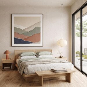 Minimalist colour field landscape print featuring soft layered tones and an abstract horizon for calm modern wall decor.