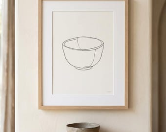 Estampado de cuenco de té Sumi-e, arte mural Wabi Sabi Japandi, pintura zen con tinta (DESCARGA DIGITAL)