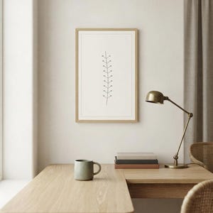 Single Stem — Botanical Line Japandi Wall Art Print, Minimalist Neutral | Calm & Oak image 3