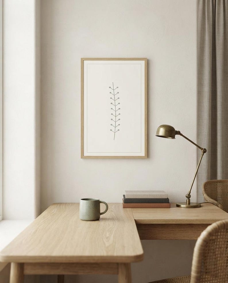 Single Stem — Botanical Line Japandi Wall Art Print, Minimalist Neutral | Calm & Oak image 3