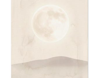 Full Moon Print, Minimalist Moon Landscape, Japandi Lunar Wall Art, Above-Bed Decor | Moonrise by Calm & Oak