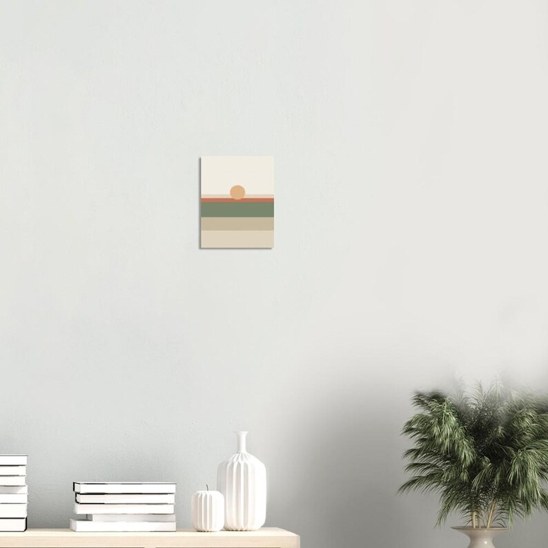 Impresión de paisaje de campo de color, arte mural minimalista Japandi, decoración en tonos tierra neutros, horizonte tonal / Calma y roble imagen 5