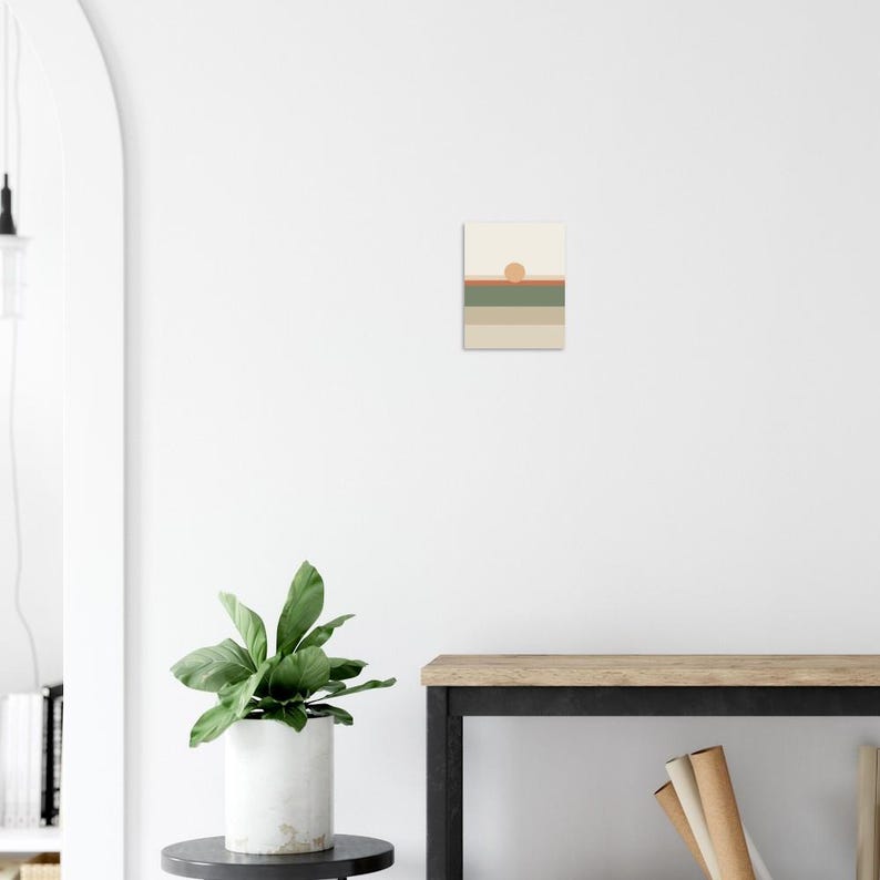 Impresión de paisaje de campo de color, arte mural minimalista Japandi, decoración en tonos tierra neutros, horizonte tonal / Calma y roble imagen 9