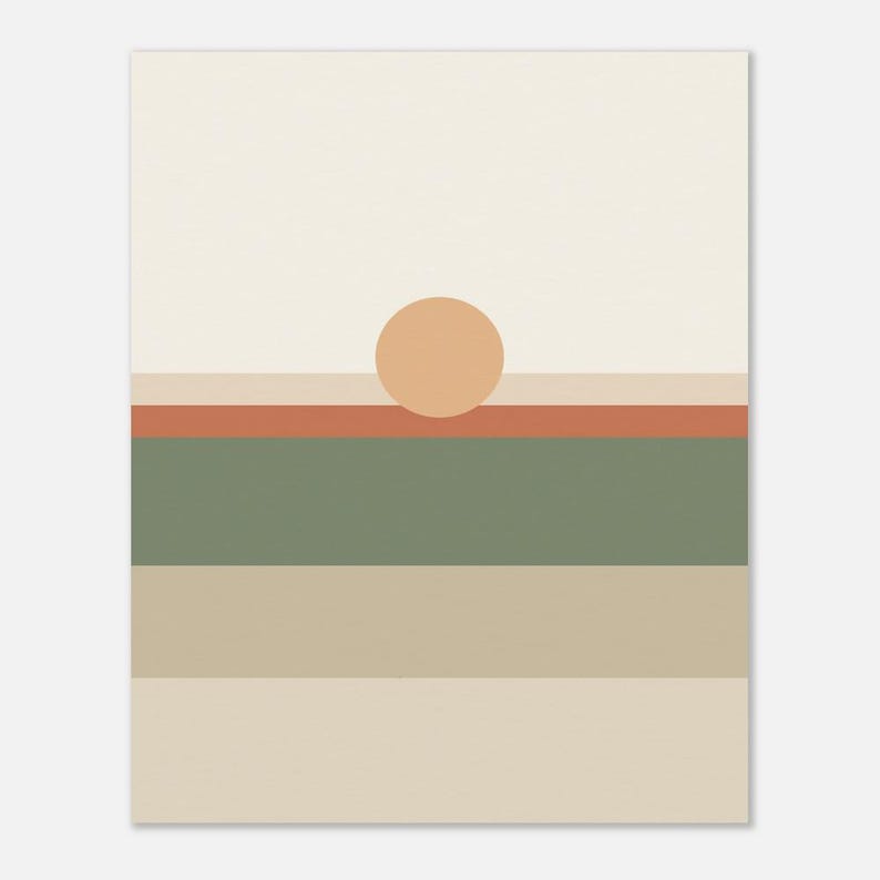 Impresión de paisaje de campo de color, arte mural minimalista Japandi, decoración en tonos tierra neutros, horizonte tonal / Calma y roble imagen 4