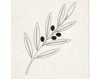 Olive Branch Print, Botanical Line Art, Japandi Wall Art, Single Line Drawing, Mediterranean Leaf | Olive Branch by Calm & Oak