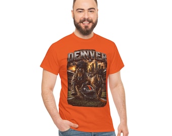 Denver Broncos Football Krieger T-Shirt | Retro Player Grafik, Stadtsilhouette