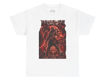 Dark Fantasy Demon Warrior Tee | Red Gothic Illustration, Heavy Metal Band Art