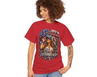 4th of July Cowgirl T-Shirt | USA Flag Eagle Freedom Faith Family