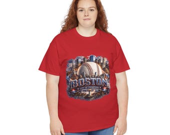 Boston Baseball Stadtbild T-Shirt | Kugel mit Skyline-Design