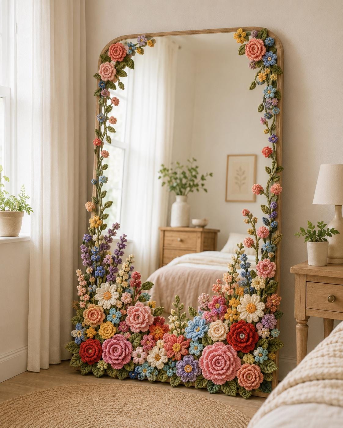 30 Framed Crochet Wall Art Patterns for Stylish, Handmade Decor 15 Blooming Garden Floral Mirror Frame Pattern