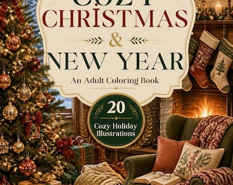 Cozy Christmas Coloring Book for Adults, 20 Printable Winter & New Year Coloring Pages, Holiday PDF Download