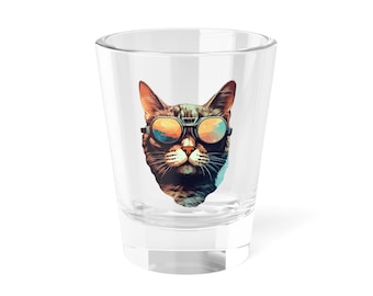 Cool Cat Shot Glass | Cat Lover Gift | Funny Cat Barware | 1.5 oz Shot Glass | Unique Gift for Cat Mom or Cat Dad | Home Bar Glass
