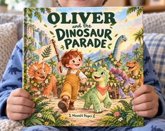 Personalised Dinosaur Parade Book for Kids, Custom Name Birthday Keepsake