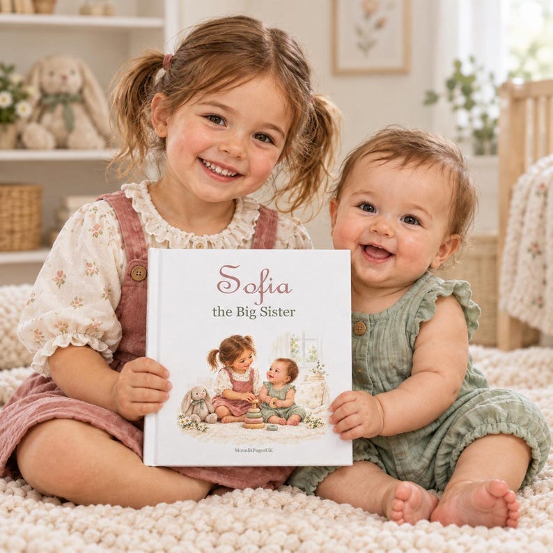 Personalised Big Sister Book or Big Brother Book, Promoted to Big Sister Gift, New Baby Sibling Gift, Custom Name Keepsake bild 1