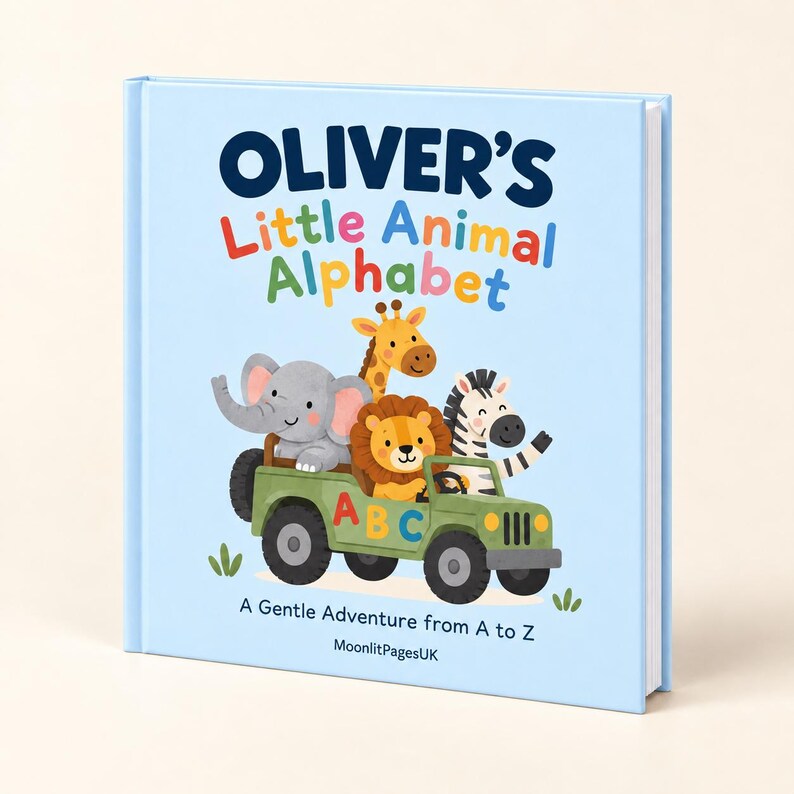 Personalised Alphabet Book for Baby, Custom Name ABC Book, First Birthday Gift, Baby Shower Keepsake Blå