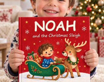 Libro navideño personalizado con diseño de trineo, caja de regalo personalizada para Nochebuena.