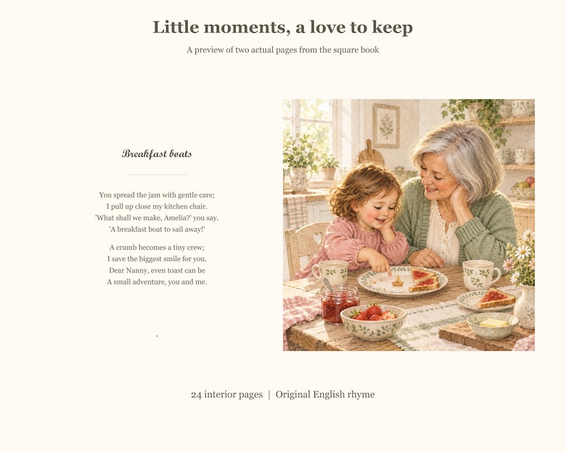 Inside the personalised grandma book – grandmother and granddaughter baking together, a keepsake gift for Nanny or Nana