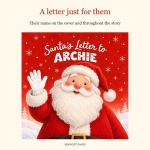 A letter just for them: the child's name on the red cover of the personalised Santa letter book and throughout the Christmas story.
