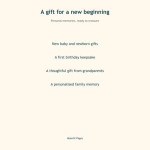 Personalised birth keepsake book gift ideas: new baby, first birthday, a gift from grandparents and a family memory