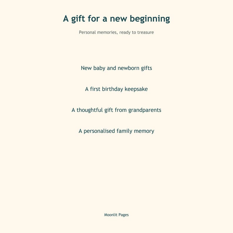 Personalised birth keepsake book gift ideas: new baby, first birthday, a gift from grandparents and a family memory