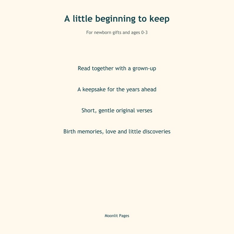 A little beginning to keep: a short, gentle original story to read together, a keepsake for newborns and ages 0 to 3