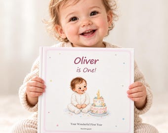 Libro de primer cumpleaños personalizado, recuerdo con nombre personalizado, regalo para el primer año