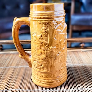 1920s Hull Pottery Old Tavern Beer Stein, Antique Matte Brown Ale Mug