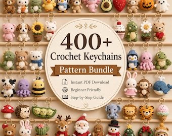 400+ Crochet Keychain Patterns Bundle | Animals, Food, Flowers (PDF Download)