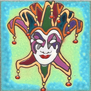 Ceramic tile Mardis Gras Jester Mask hot plate, wall decor, installation, backsplash