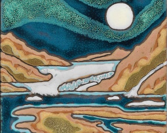 Keramische tegel gletsjer Mendenhall Alaska muur decor keuken achter splash badkamer installatie muurschildering handgeschilderd in de VS mozaïek originele kunst